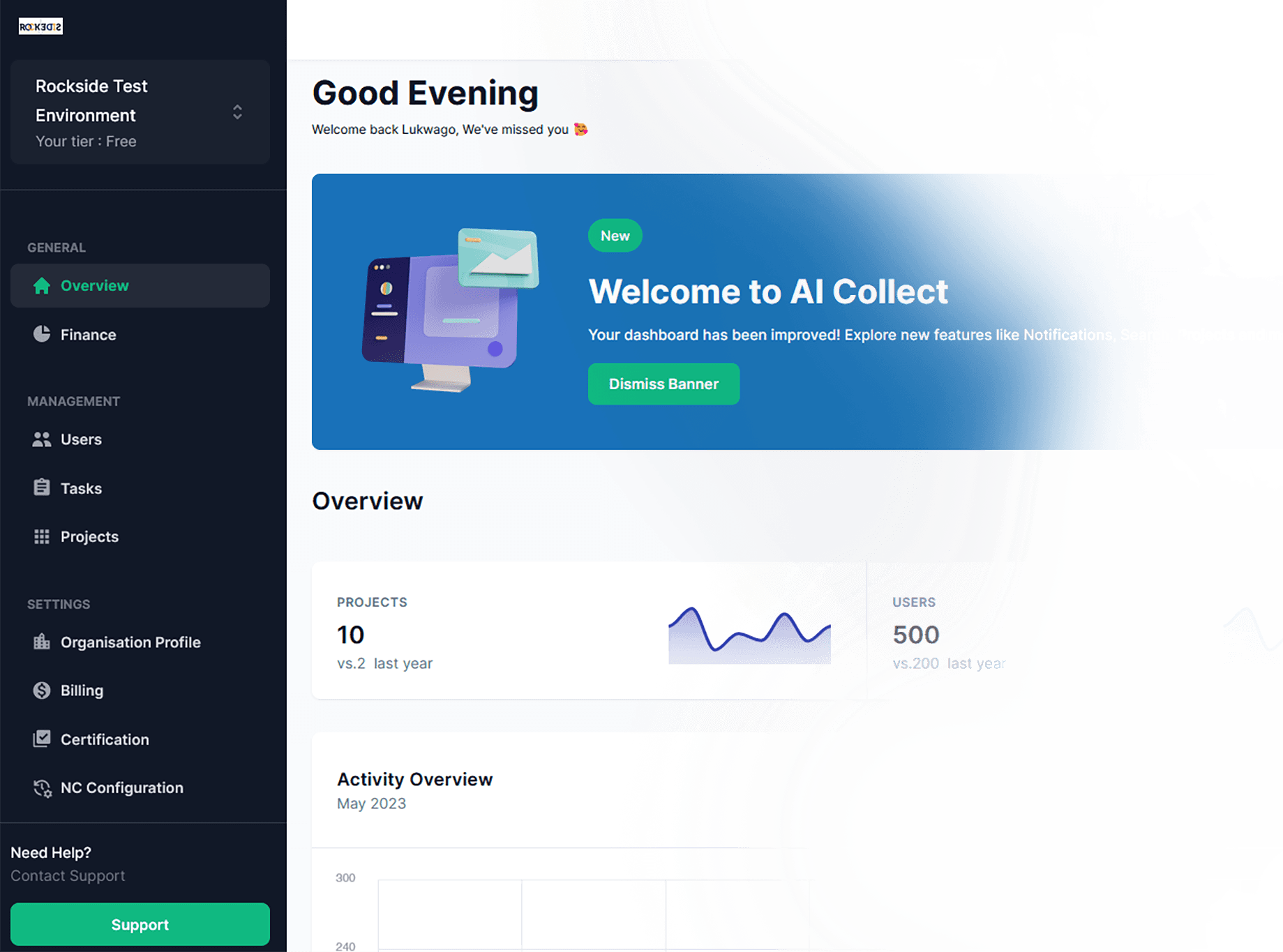 Dashboard screenshot for aicollect