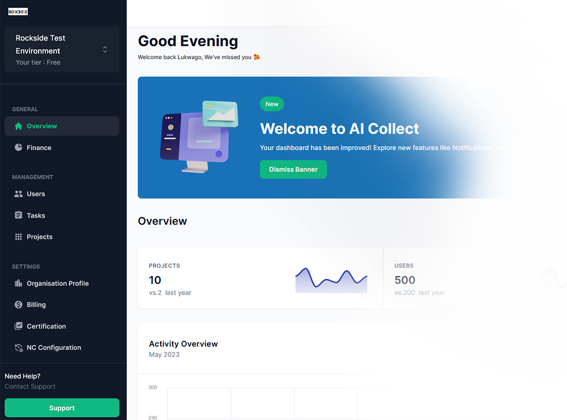 Dashboard screenshot for aicollect